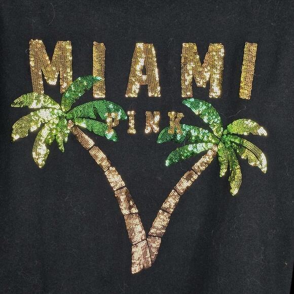 Victorias Secret PINK Sequin MIAMI Palm Tree Black Zip Up Hoodie RARE Vintage - Picture 5 of 7